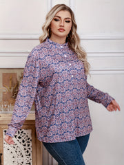 Boho Blouse Women's Plus Allover Print Mock Neck Pullover Shirt Top