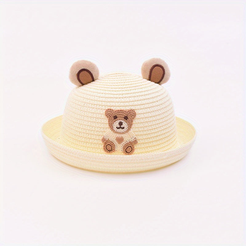 Bear Straw Hat Sun Protection for Outdoor Traveling Beach Party Boys Girls