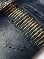 Men's Casual Slim Fit Stretch Denim Jeans with Butterfly Print