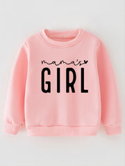 Girls Solid Crew Neck Letter Print Fleece Sweatshirt