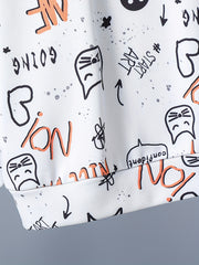 Letter And Cat Boys Full Print Sweatshirt Crew Neck Tops