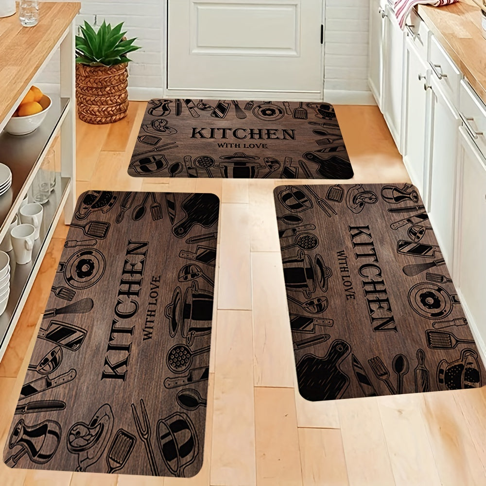 Wood Print Kitchen Rug Soft Anti Fatigue Non Slip Washable