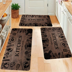 Wood Print Kitchen Rug Soft Anti Fatigue Non Slip Washable