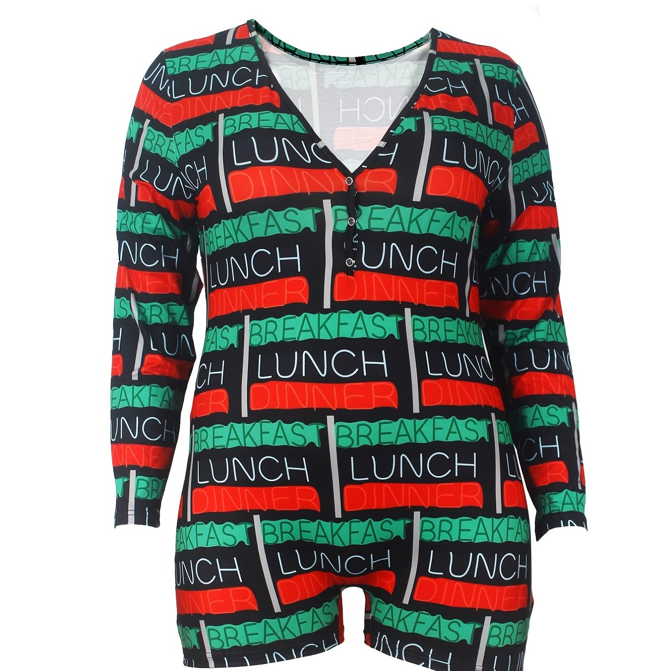 Letter Striped Long Sleeve Button Pajama Romper
