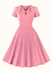Retro Dress V Neck Puff Sleeve A Line Dress