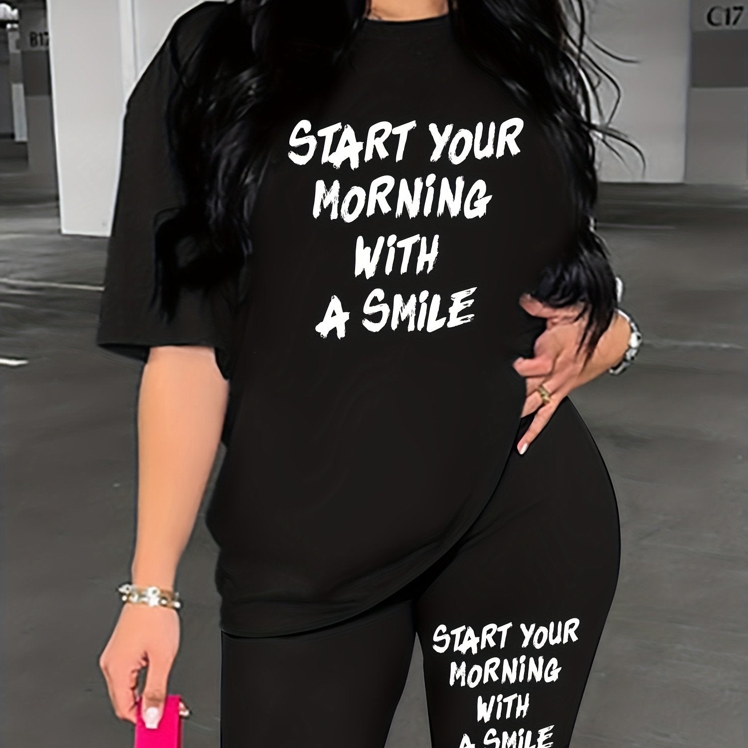 Casual Two-piece Set Crew Neck Short Sleeve Tee & Slim Shorts