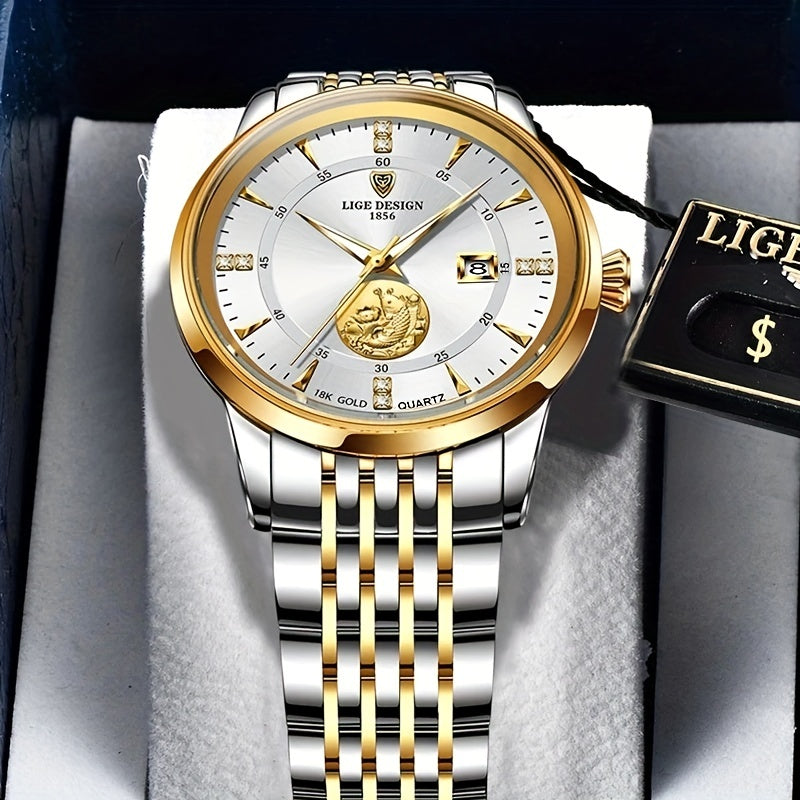 LIGE Business Men Watches Stainless Steel Waterproof Quartz Wristwatch