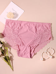Lace Mid Waist Solid Panties Women's Plus Sexy Panties