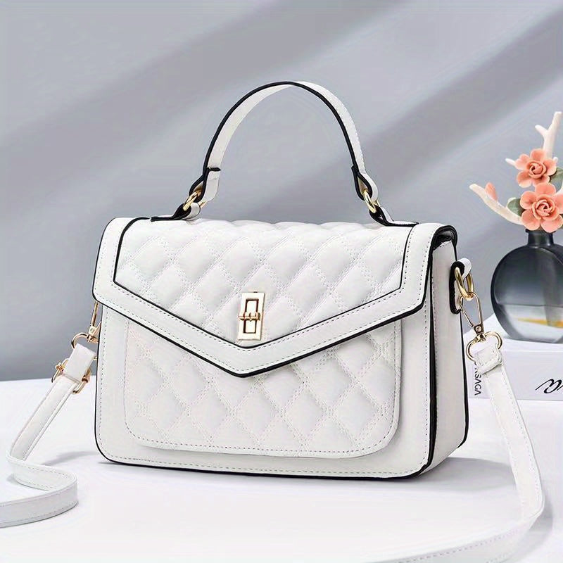 Argyle Quilted Crossbody Bag Women's Shoulder Purse With Turn Lock