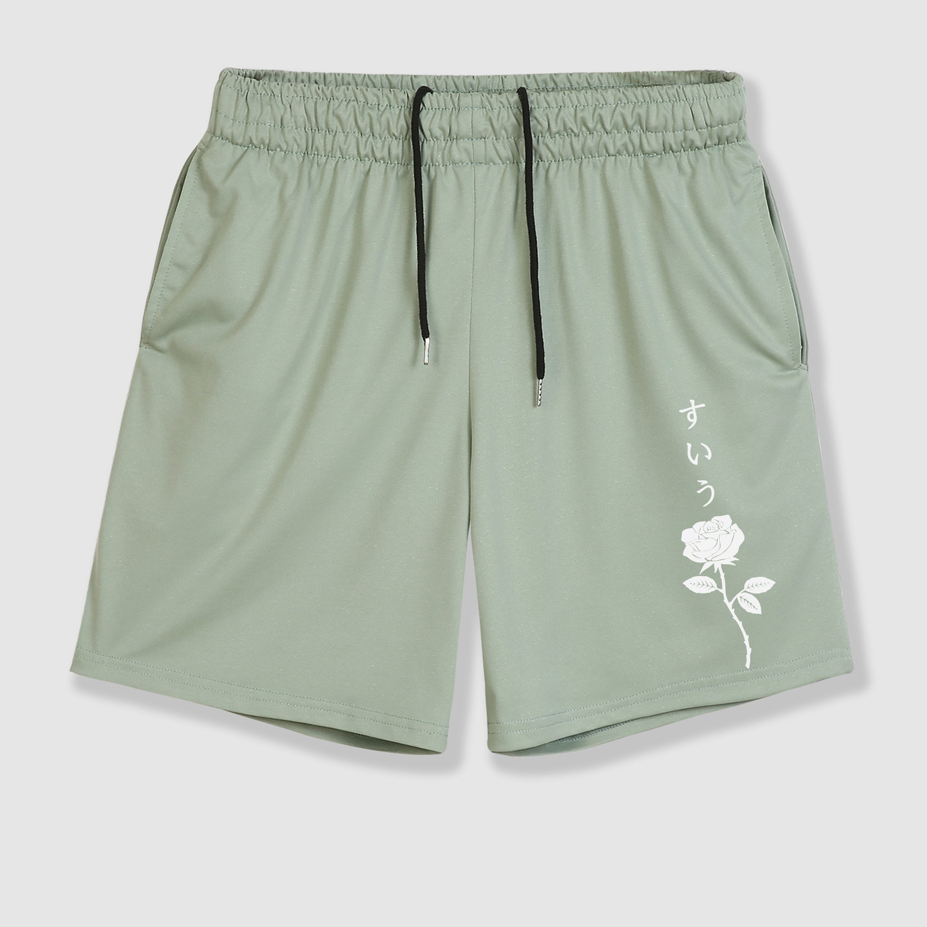 Men's Rose Print Drawstring Shorts with Pockets