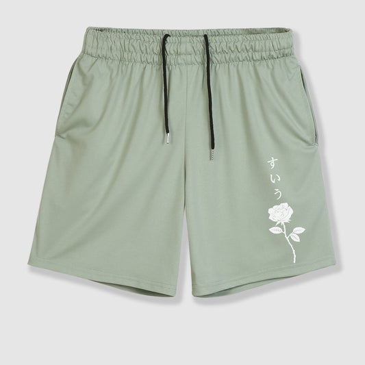 Men's Rose Print Drawstring Shorts with Pockets