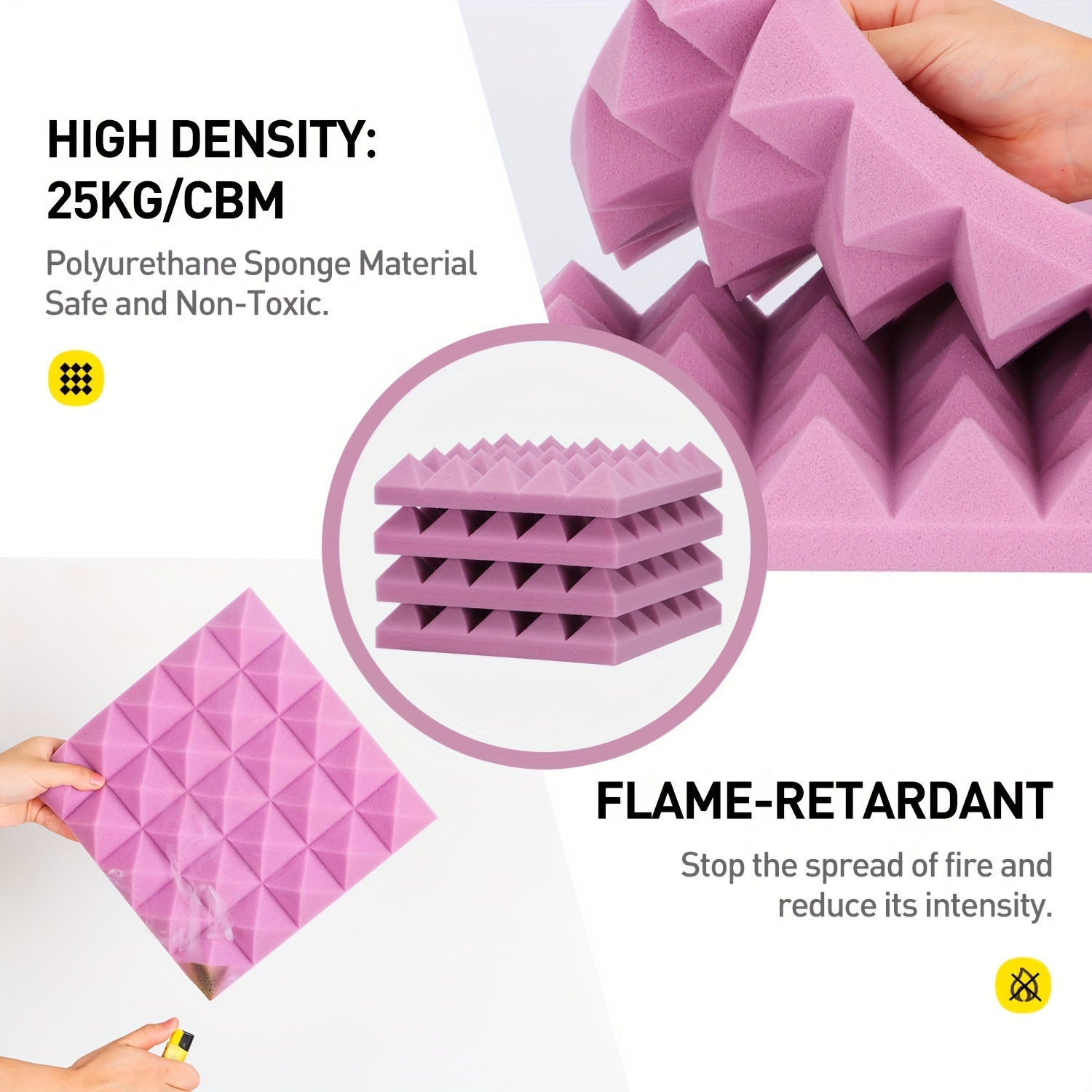 24pcs Pyramid Sound Absorbing Cotton Purple High Density Fireproof Material