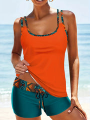 Retro Tankini Set Geo Print Cami Top & Shorts Swimsuit 2 Piece Set