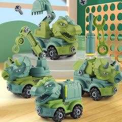 4pcs Dino Assembly Engineering Car Toy Disassembly T-Rex Triceratops Excavator