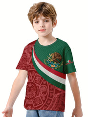 Mexico Flag 3D Print Boy's Casual Tees Short Sleeve Crew Neck Comfy T shirt