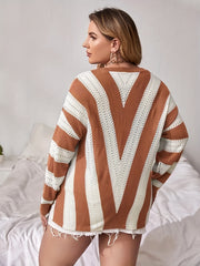 Casual Sweater Women's Plus Colorblock Striped Print
