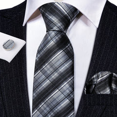Classic Men's Ties Striped Plaid Necktie Handkerchief Cufflinks