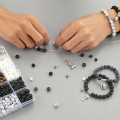 Natural Stone Beads Kit Couples Distance Bracelet Elastic Cord Magnet Clasps Box