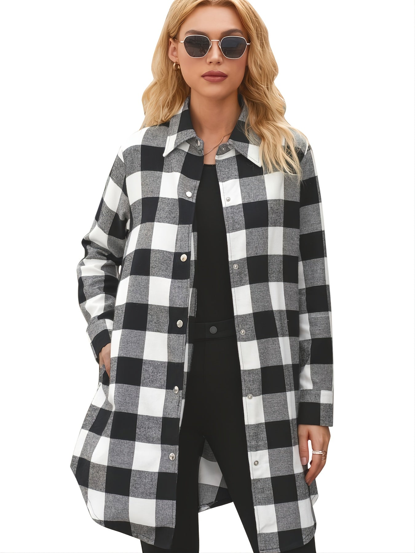 Plaid Shirt Jacket Long Sleeve Button Up Casual Shacket