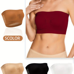 5pcs Strapless Bandeau Bras Comfortable Stretch Everyday Bra