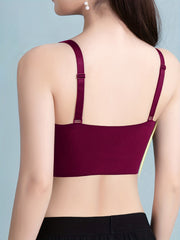 Lace Flower Decor Push Up Sports Bra Full Coverage V Neck Workout Running Bra