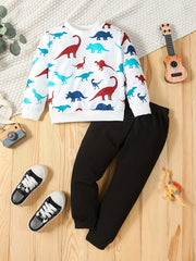 Toddler Boy's Dino Sweatshirt & Sweatpants Set for Spring Fall