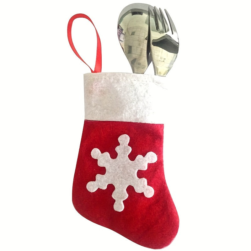8pcs Christmas Socks and Fork Bags Santa Claus Non-Woven Socks