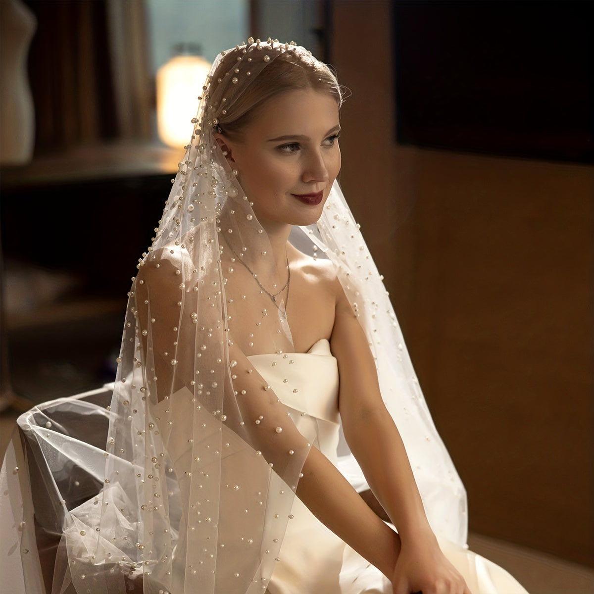 Wedding Baroque Faux Pearl Veil Accessory Long Veils With Comb 1 Tier Bride Veil