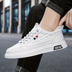 Men's Solid PU Leather Skate Shoes Lace Up Comfy Non Slip Stree Style Sneakers