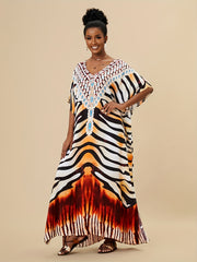 Boho Style Cover Up Dress V Neck Loose Fit Kaftan