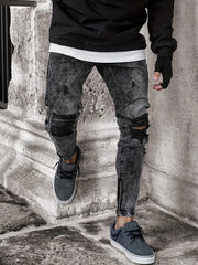 Men's Slim Fit Ripped Jeans Distressed Denim Pants