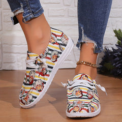 Women's Christmas Skates Shoes Colorful Stripes Santa Snowflake Patterns