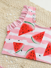 Toddler Girls Watermelon & Stripe Ruffle Bikini Tankini Swimsuit