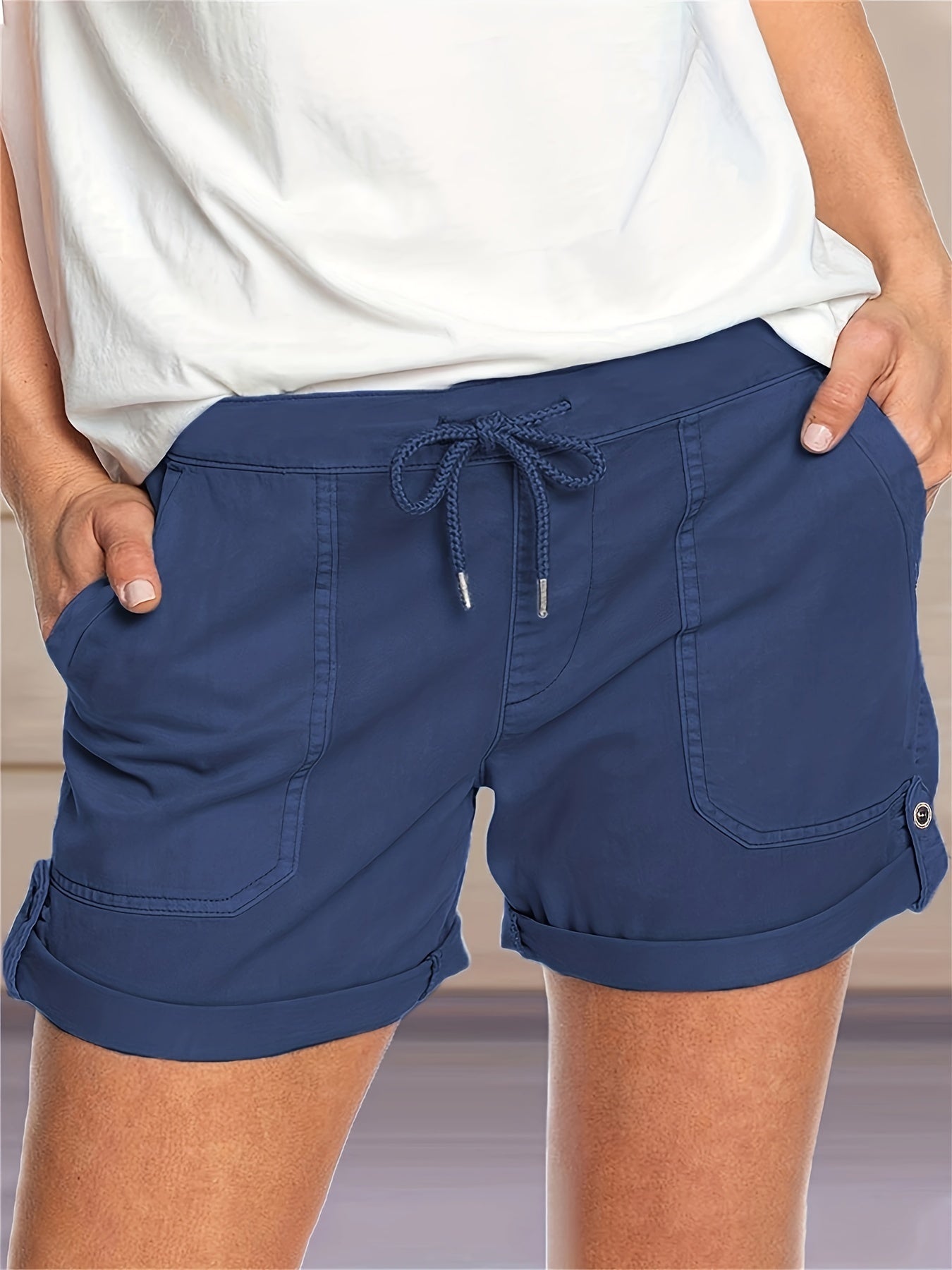 Solid Drawstring Shorts for Summer Casual Wear