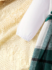Preppy Plaid Round Collar Long Sleeve Dress For Girls
