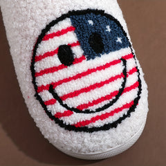 Women's Smile Face & Flag Pattern Slippers Plush Lined Warm Indoor Shoes