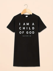 Toddler Girls Crew Neck I'm Child Of God Print T Shirt Dress Kids Summer Clothes