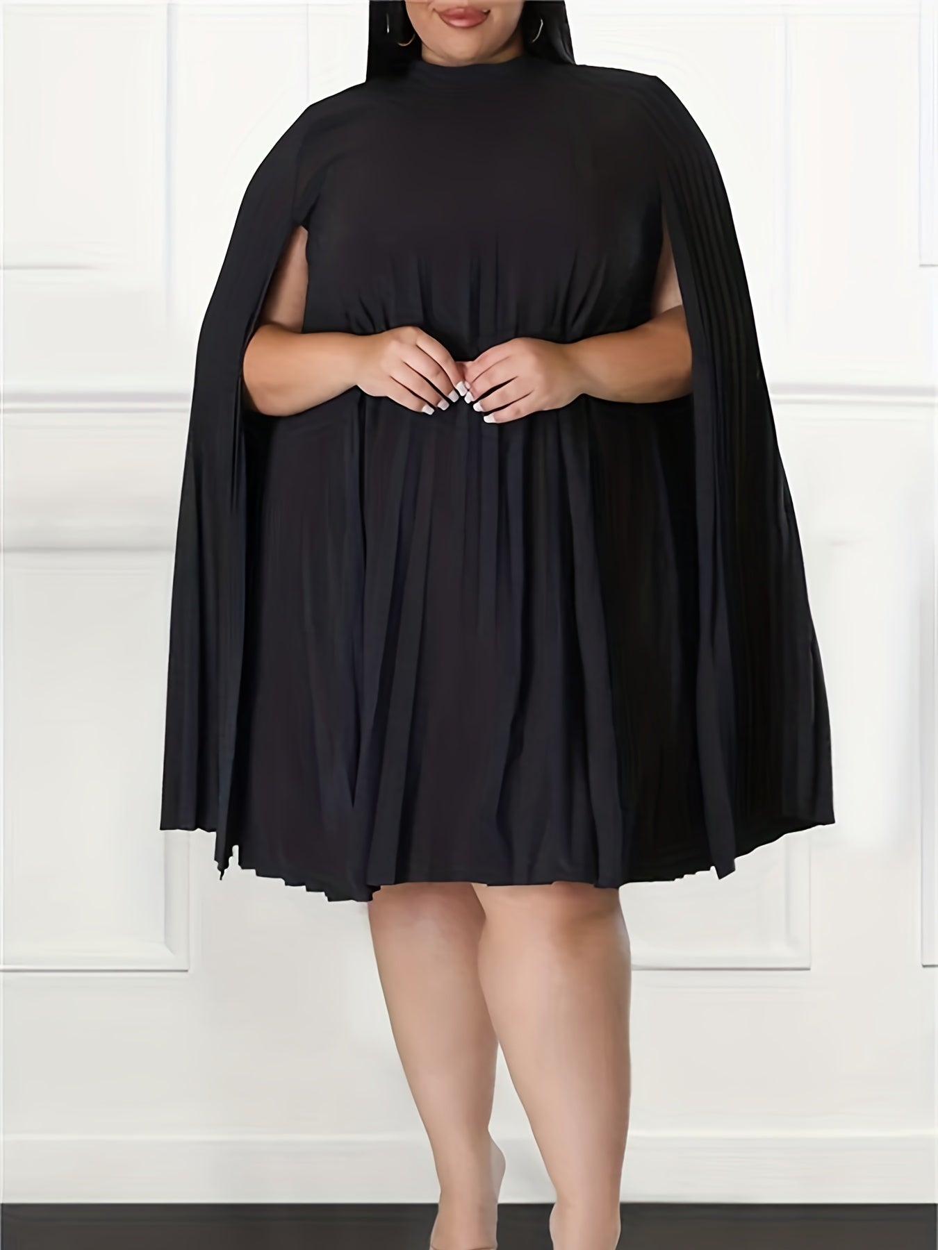 Party Dress Women's Plus Solid Split Sleeve Keyhole Back Mock Neck