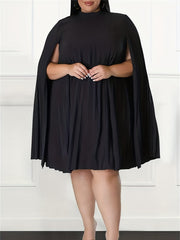 Party Dress Women's Plus Solid Split Sleeve Keyhole Back Mock Neck