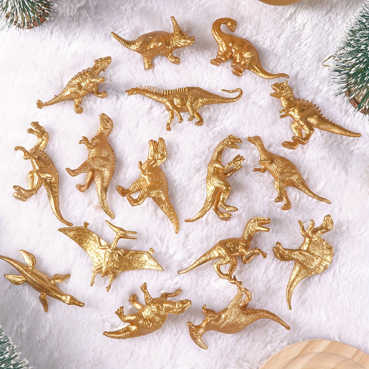 32pcs Mini Metallic Golden Dinosaur Figurine Toys Dino Party Supplies Cake