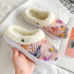Women's Colorful Butterfly Print Warm Hole Slippers