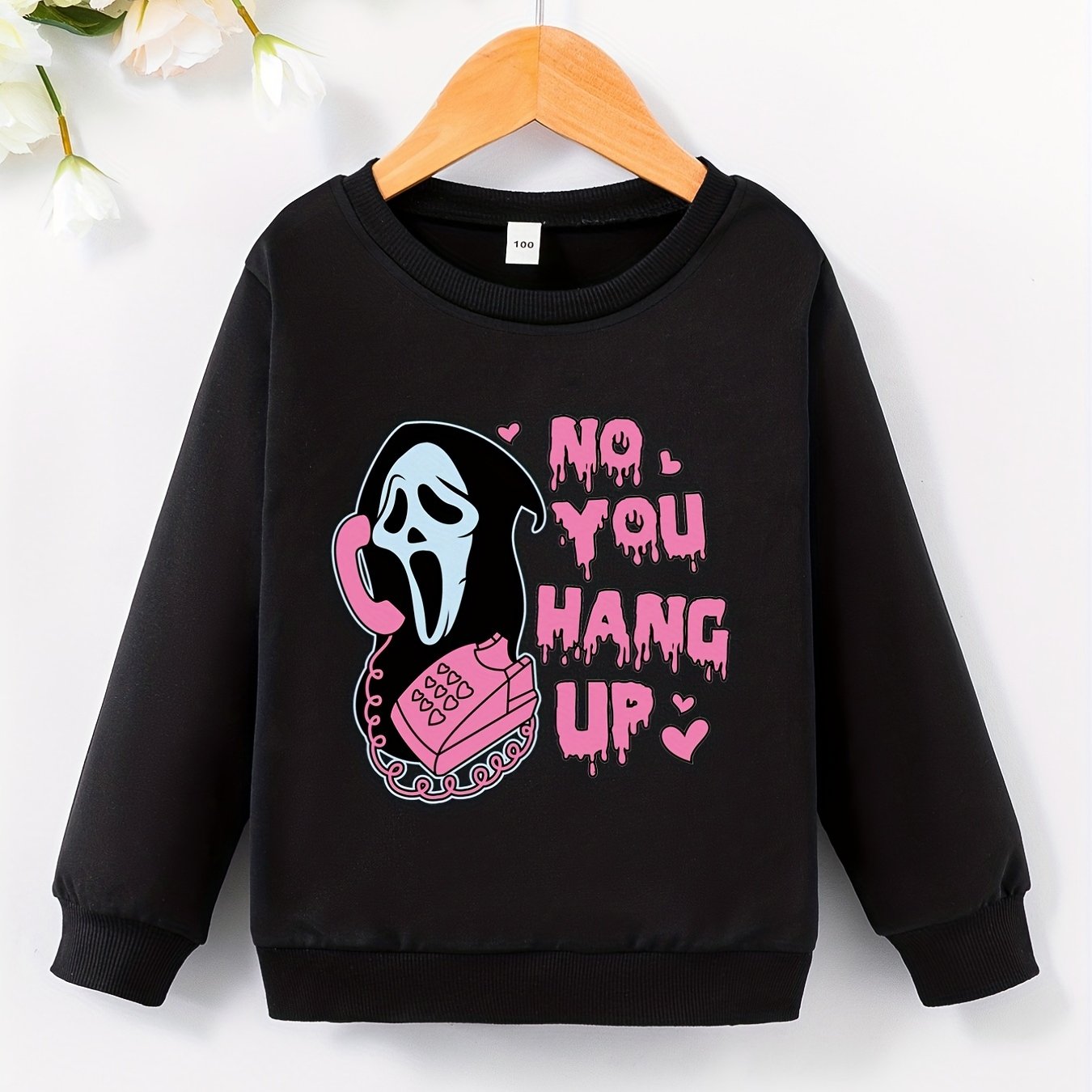 Girls' Halloween Sweatshirt Top No You Hang Up Print Round Neck