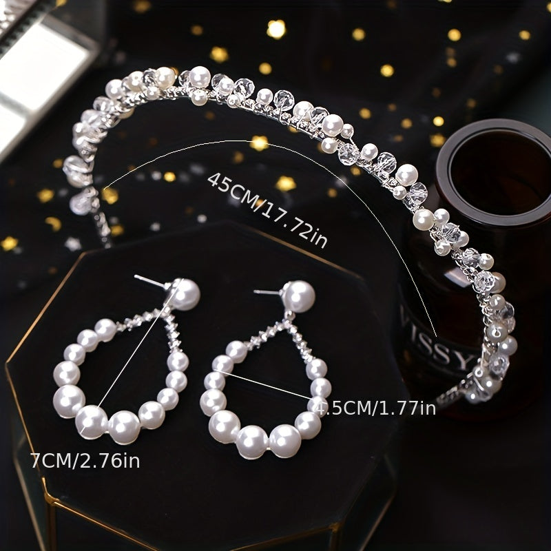 Faux Pearl Hairband Earrings Set Bridal Wedding Hair Accessories
