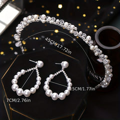 Faux Pearl Hairband Earrings Set Bridal Wedding Hair Accessories