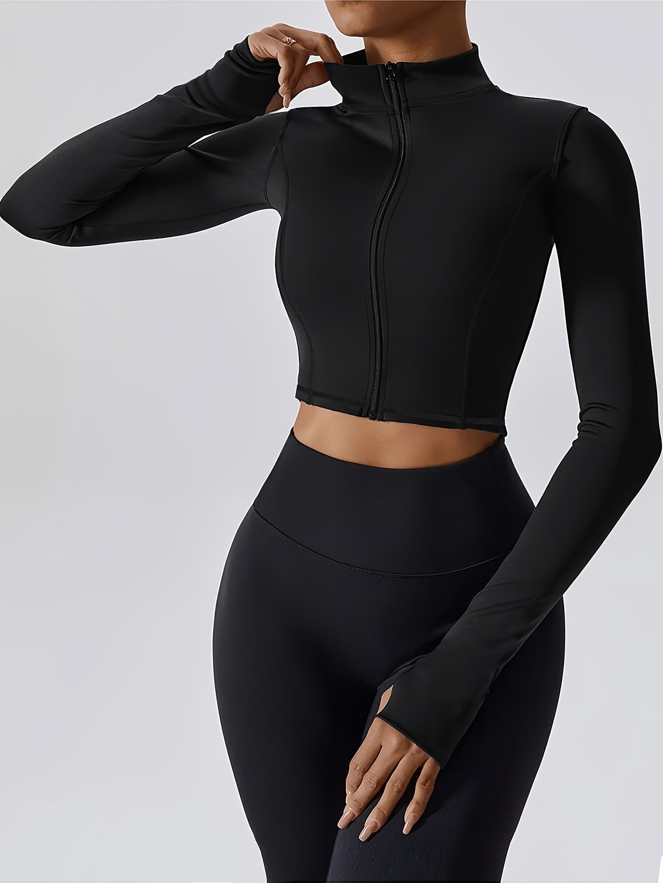 Women's Solid Yoga Jacket with Thumb Holes for Sports