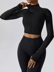 Women's Solid Yoga Jacket with Thumb Holes for Sports
