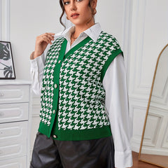 Houndstooth V Neck Knit Vest