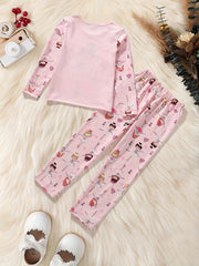 Girl's 2pcs Pajamas Long Sleeve Top & Pants Set Cartoon Ballet Print