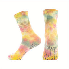 Women's Tie Dye Non-Slip Yoga Socks Medium Length Sports Socks