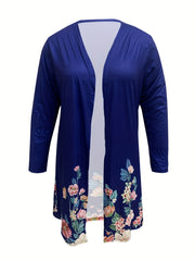 Women's Plus Floral Print Long Sleeve Open Front Cardigan